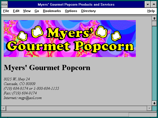 Screenshot of Myers' Gourmet Popcorn Products and Services
