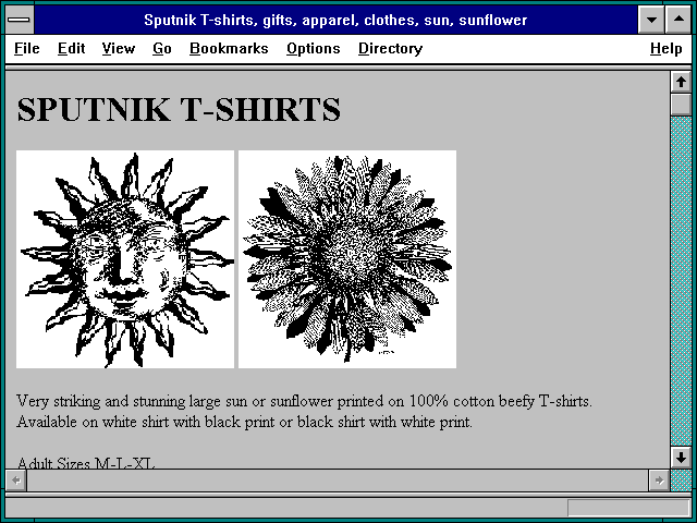 Screenshot of Sputnik T-shirts gifts apparel clothes sun sunflower