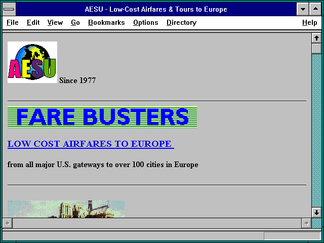 Screenshot of AESU - Low-Cost Airfares & Tours to Europe