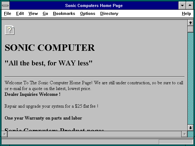 Screenshot of Sonic Computers Home Page