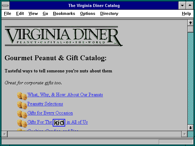 Screenshot of The Virginia Diner Catalog