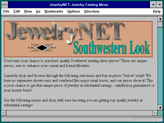 Screenshot of JewelryNET: Jewelry Catalog Menu