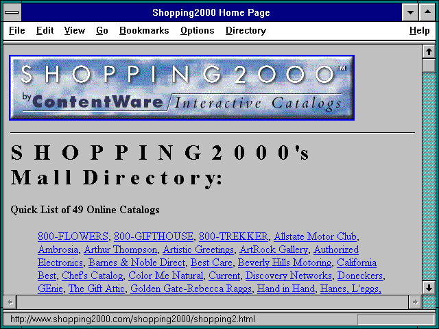 Screenshot of Shopping2000 Home Page