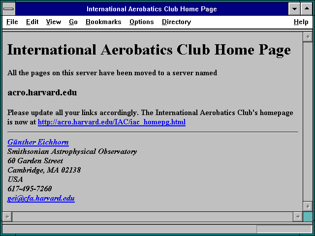 Screenshot of International Aerobatics Club Home Page