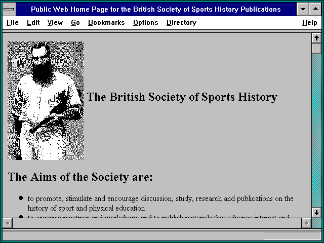 Screenshot of c Web Home Page for the British Society of Sports HistoryPublications