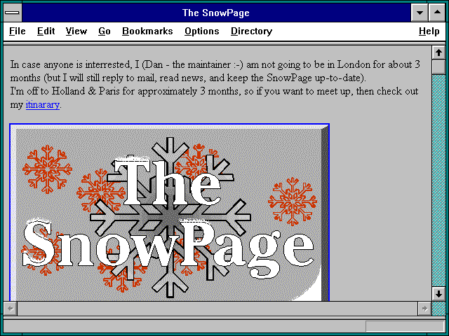 Screenshot of Snow Page
