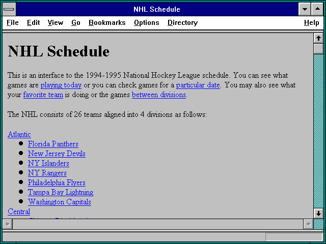 Screenshot of NHL Schedule