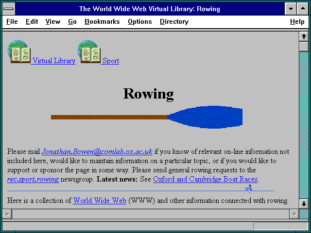 Screenshot of The World Wide Web Virtual Library: Rowing
