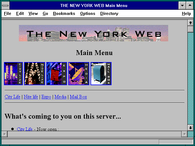 Screenshot of THE NEW YORK WEB Main Menu