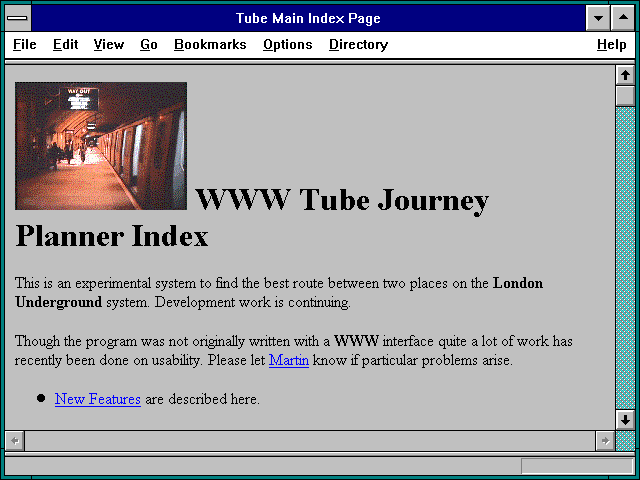 Screenshot of Tube Main Index Page