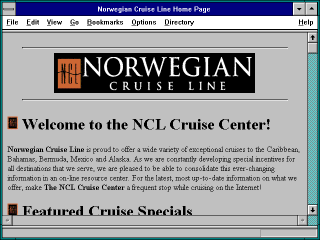 Screenshot of Norwegian Cruise Line Home Page