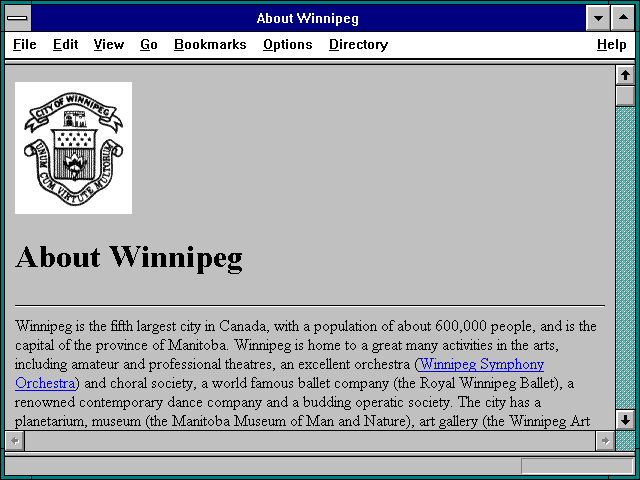 Screenshot of About Winnipeg