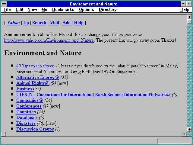 Screenshot of Environment and Nature
