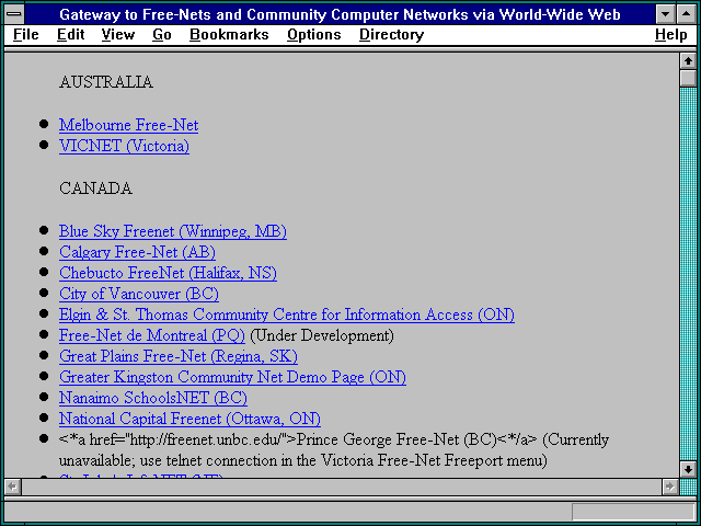 Screenshot of teway to Free-Nets and Community Computer Networks via World-Wide Web