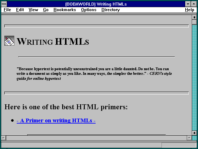 Screenshot of BOBAWORLD) Writing HTMLs