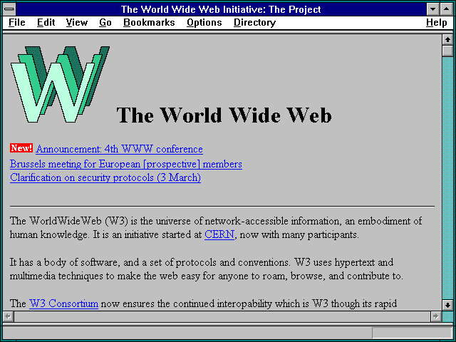 Screenshot of The World Wide Web Initiative: The Project