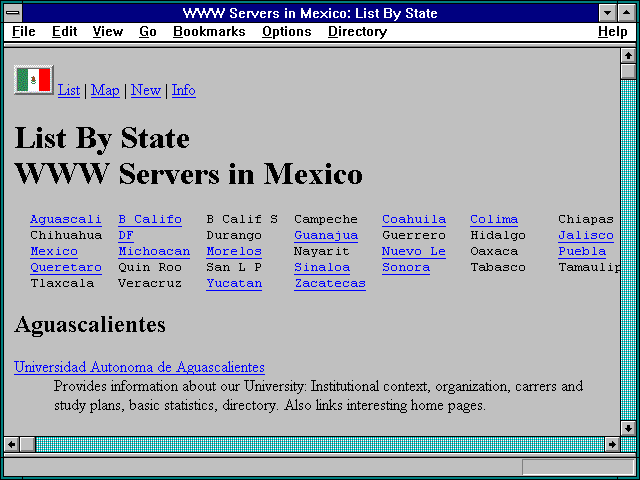Screenshot of WWW Servers in Mexico: List By State
