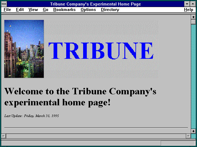 Screenshot of Tribune Company's Experimental Home Page