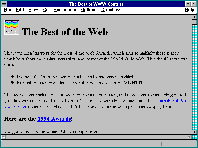 Screenshot of WWW Award-winning Document Links