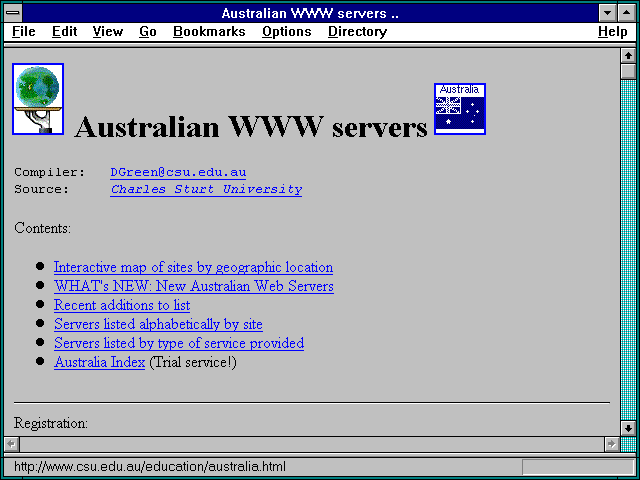 Screenshot of Australian World Wide Web servers