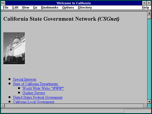 Screenshot of California State Government Home Page