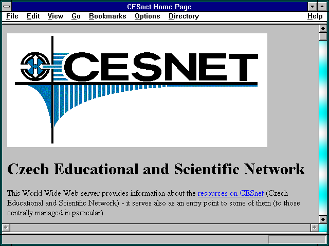 Screenshot of CESnet Home Page