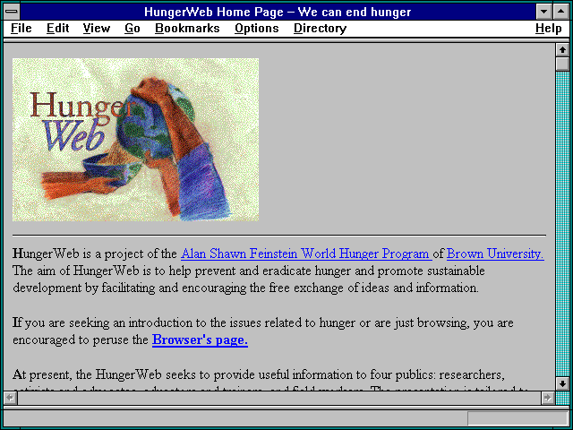 Screenshot of HungerWeb Home Page -- We can end hunger