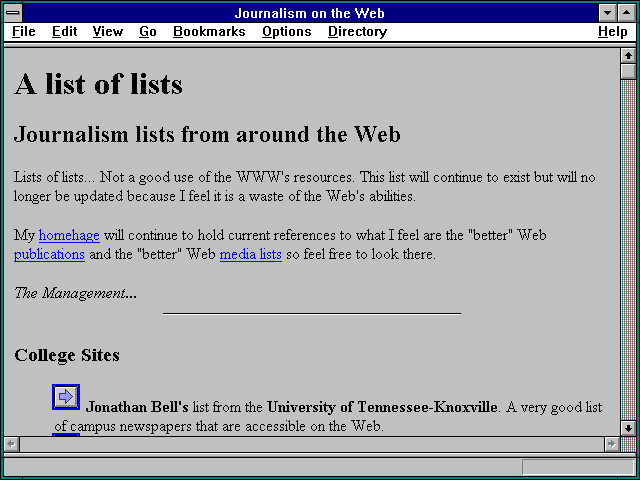Screenshot of Journalism on the Web
