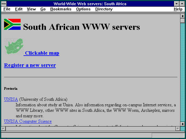 Screenshot of World-Wide Web servers: South Africa