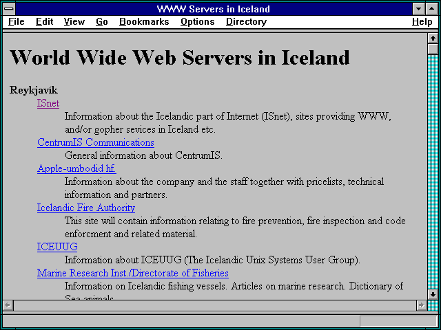 Screenshot of WWW Servers in Iceland