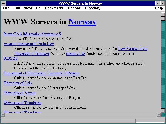 Screenshot of WWW Servers in Norway