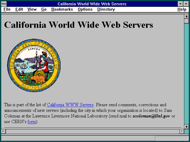 Screenshot of California World Wide Web Servers