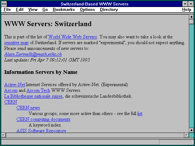Screenshot of Switzerland-Based WWW Servers