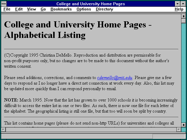 Screenshot of College and University Home Pages