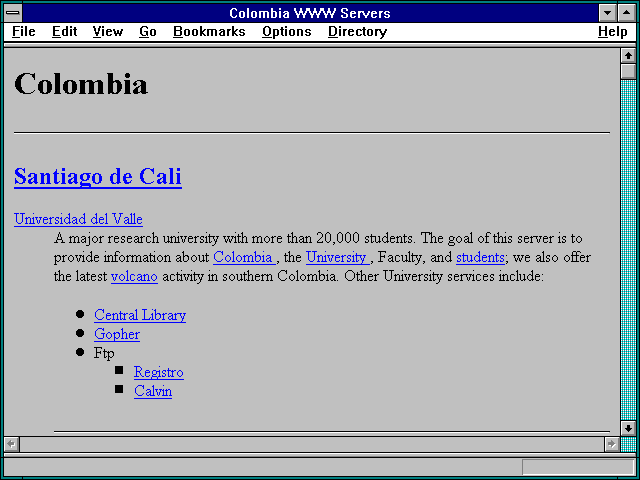Screenshot of Colombia WWW Servers